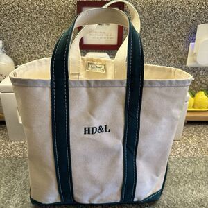 Vintage LL Bean Boat And Tote 80s Navy White Thick Canvas Bag Medium Embroidered